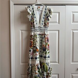 NWOT Farm Rio Ruffled Floral Multicolor Summer Garden Dress Size Small